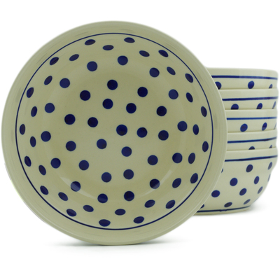 Polish Pottery Set of 6 Bowls 7&quot; Polka Dot