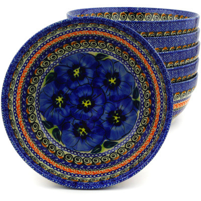 Polish Pottery Set of 6 Bowls 7&quot; Regal Bouquet UNIKAT