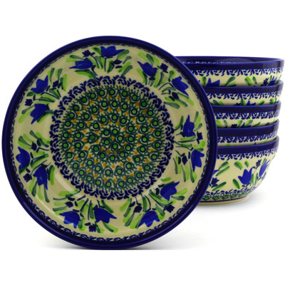Polish Pottery Set of 6 Bowls 7&quot; Tulip Fields UNIKAT