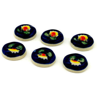 Polish Pottery Set of 6 Buttons 1&quot; Waterlily