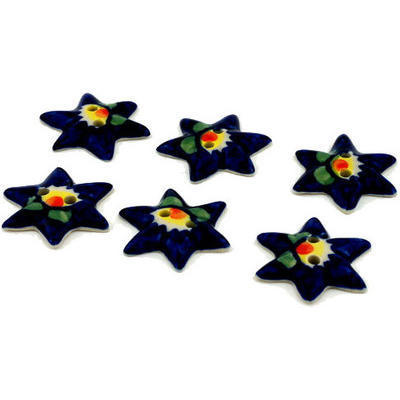 Polish Pottery Set of 6 Buttons 1&quot; Waterlily