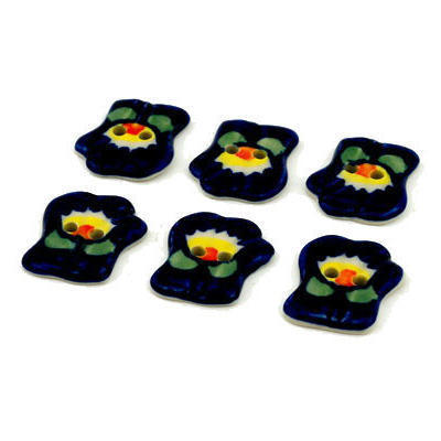 Polish Pottery Set of 6 Buttons 1&quot; Waterlily