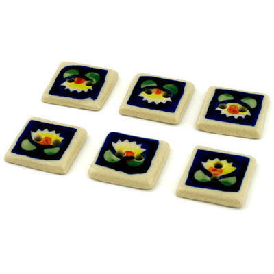 Polish Pottery Set of 6 Buttons 1&quot; Waterlily