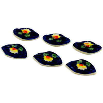 Polish Pottery Set of 6 Buttons 1&quot; Waterlily