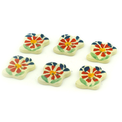 Polish Pottery Set of 6 Buttons 1&quot; Wave Of Flowers