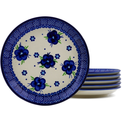 Polish Pottery Set of 6 dessert plates Bleu-belle Fleur