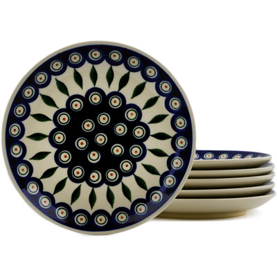 Polish Pottery Set of 6 dessert plates Peacock