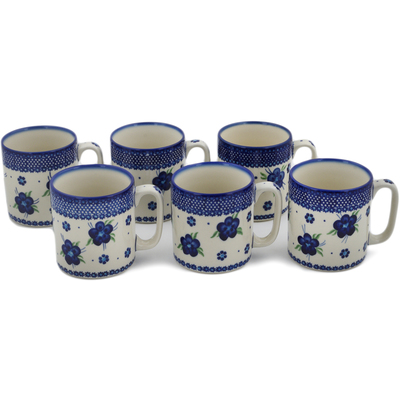 Polish Pottery Set of 6 Mugs Bleu-belle Fleur