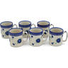 Polish Pottery Set of 6 Mugs Blue Poppies