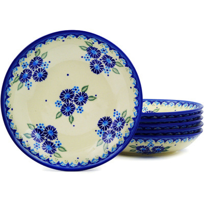 Polish Pottery Set of 6 Pasta Bowls 9&quot; Aster Patches