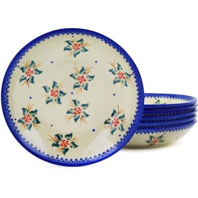 Polish Pottery Set of 6 Pasta Bowls 9&quot; Simple Christmas