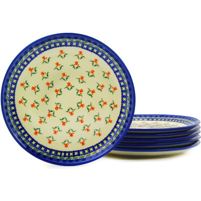 Polish Pottery Set of 6 Plates 10&quot; Cocentric Tulips