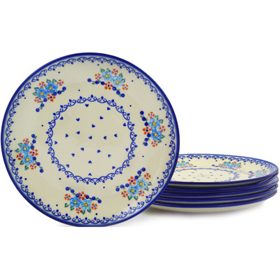 Polish Pottery Set of 6 Plates 10&quot; Hearts And Flowers