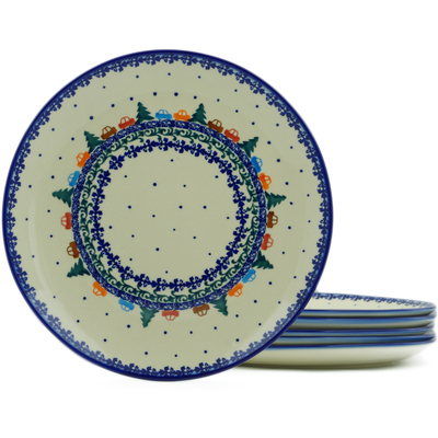 Polish Pottery Set of 6 Plates 10&quot; Holiday Drive