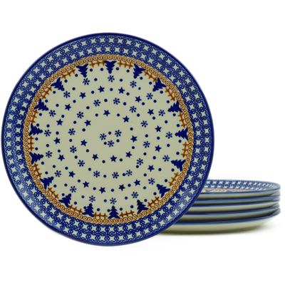 Polish Pottery Set of 6 Plates 10&quot; Winter Snow