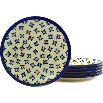 Polish Pottery Set of 6 Plates 11&quot; Black Gangam Flower