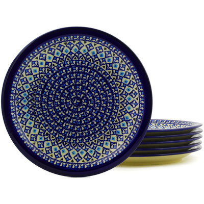 Polish Pottery Set of 6 Plates 11&quot; Blue Diamond Dream