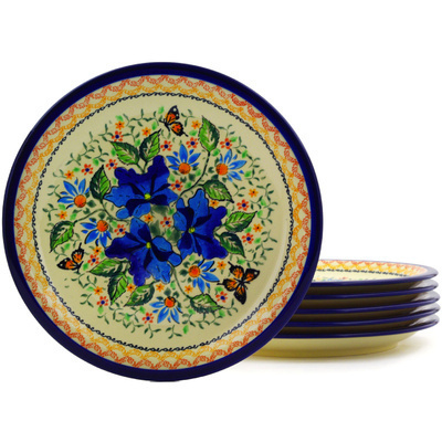 Polish Pottery Set of 6 Plates 11&quot; Butterfly Meadow UNIKAT