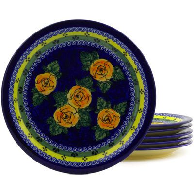 Polish Pottery Set of 6 Plates 11&quot; Cabbage Roses