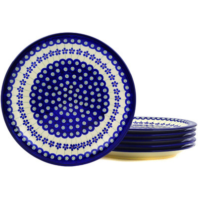 Polish Pottery Set of 6 Plates 11&quot; Flowering Peacock
