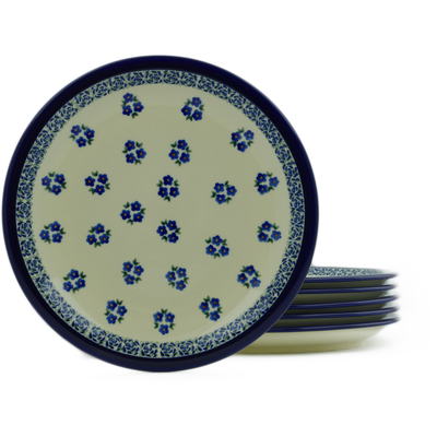 Polish Pottery Set of 6 Plates 11&quot; Forget Me Not Dots