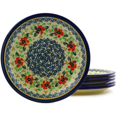 Polish Pottery Set of 6 Plates 11&quot; Nightingale Flower