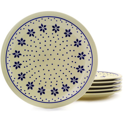 Polish Pottery Set of 6 Plates 11&quot; Snowflake Polka Dot