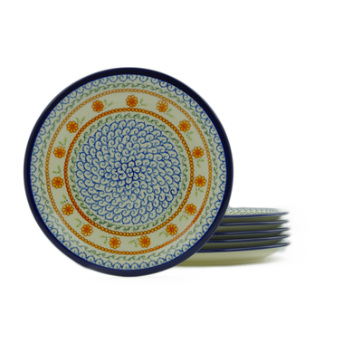 Polish Pottery Set of 6 Plates 11&quot; Sunflower Waves