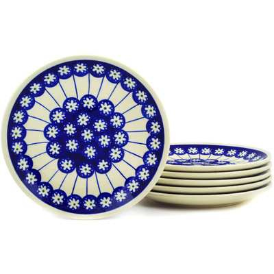 Polish Pottery Set of 6 Plates 7&quot; Aster Peacock Blossom