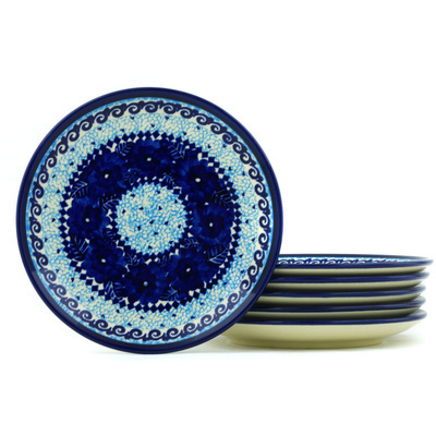 Polish Pottery Set of 6 Plates 7&quot; Azure Sea UNIKAT