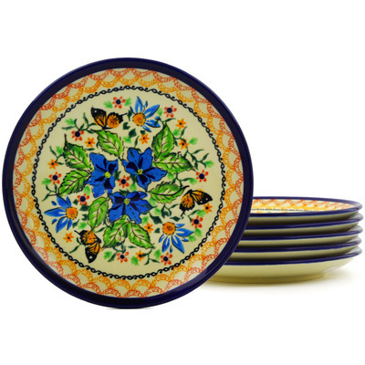 Polish Pottery Set of 6 Plates 7&quot; Butterfly Meadow UNIKAT