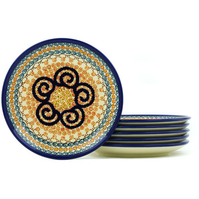 Polish Pottery Set of 6 Plates 7&quot; Cinnamon Swirl UNIKAT