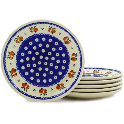 Polish Pottery Set of 6 Plates 7&quot; Country Apple Peacock