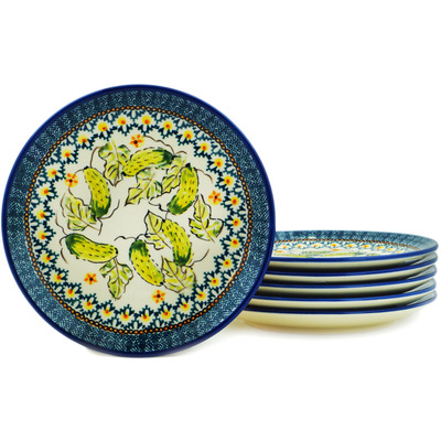 Polish Pottery Set of 6 Plates 7&quot; Cucumber Patch