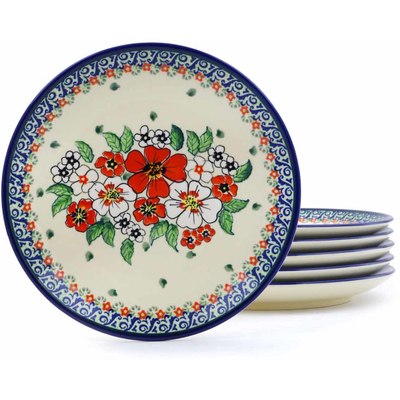 Polish Pottery Set of 6 Plates 7&quot; Flower Heaven UNIKAT