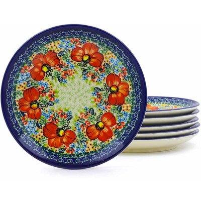 Polish Pottery Set of 6 Plates 7&quot; Garden Meadow UNIKAT