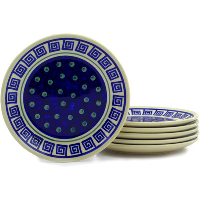 Polish Pottery Set of 6 Plates 7&quot; Greek Key