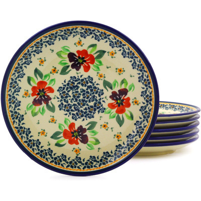 Polish Pottery Set of 6 Plates 7&quot; Nightingale Flower