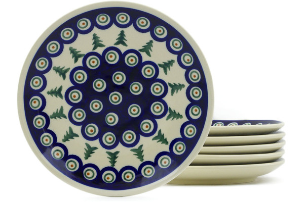 Polish Pottery Ceramika Boleslawiec 7 1/2 Inches in Diameter Dessert Plate 19 1102/162 Royal Blue Patterns with Blue Pansy Flower Motif 