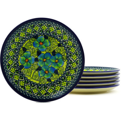 Polish Pottery Set of 6 Plates 7&quot; Peek-a-blue UNIKAT