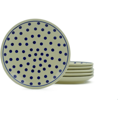 Polish Pottery Set of 6 Plates 7&quot; Polka Dot