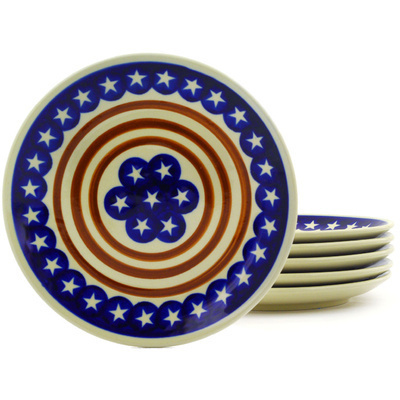 Polish Pottery Set of 6 Plates 7&quot; Stars And Stripes