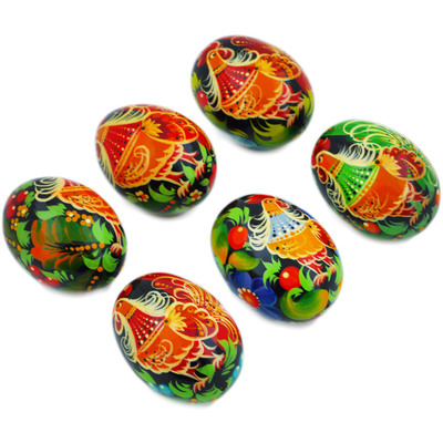 Wood Set of 6 Wooden Eggs 3&quot; Rooster