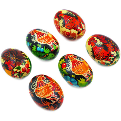 Wood Set of 6 Wooden Eggs 3&quot; Rooster
