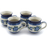 Polish Pottery Set of Four 12 oz Bubble Mugs Blue Poppies