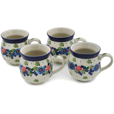 Polish Pottery Set of Four 12 oz Bubble Mugs Countryside Floral Bloom