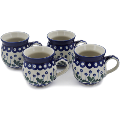 Polish Pottery Set of Four 12 oz Bubble Mugs Forget-me-not Peacock