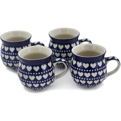 Polish Pottery Set of Four 12 oz Bubble Mugs Heart To Heart