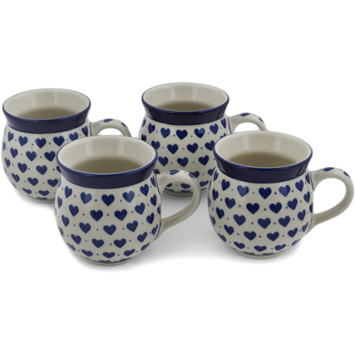 Polish Pottery Set of Four 12 oz Bubble Mugs Hearts Delight