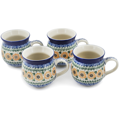 Polish Pottery Set of Four 12 oz Bubble Mugs Marigold Morning